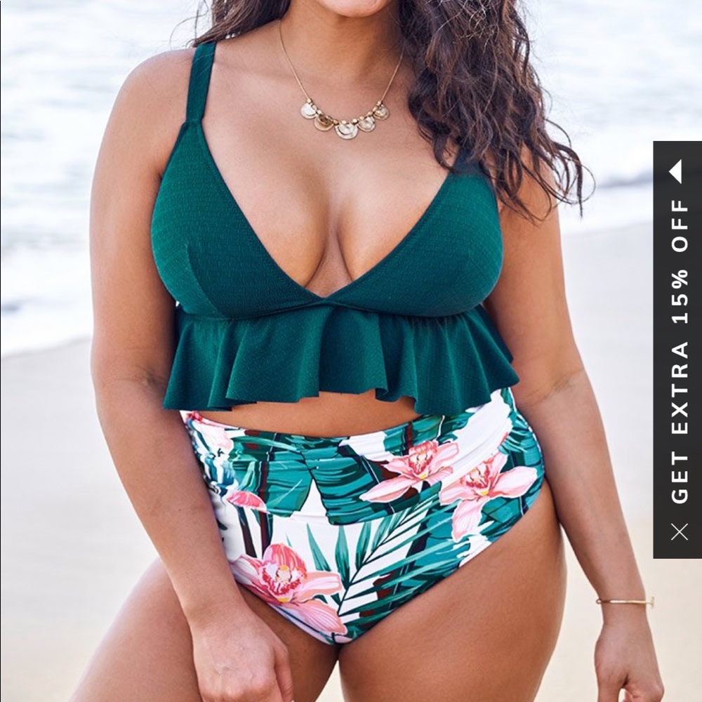 NWT Green Ruffle High waisted Bikini 1X